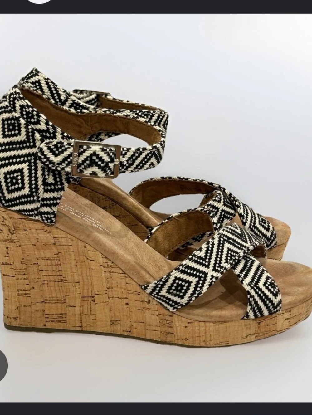 Toms Black & White Geometric Wedge Sandals